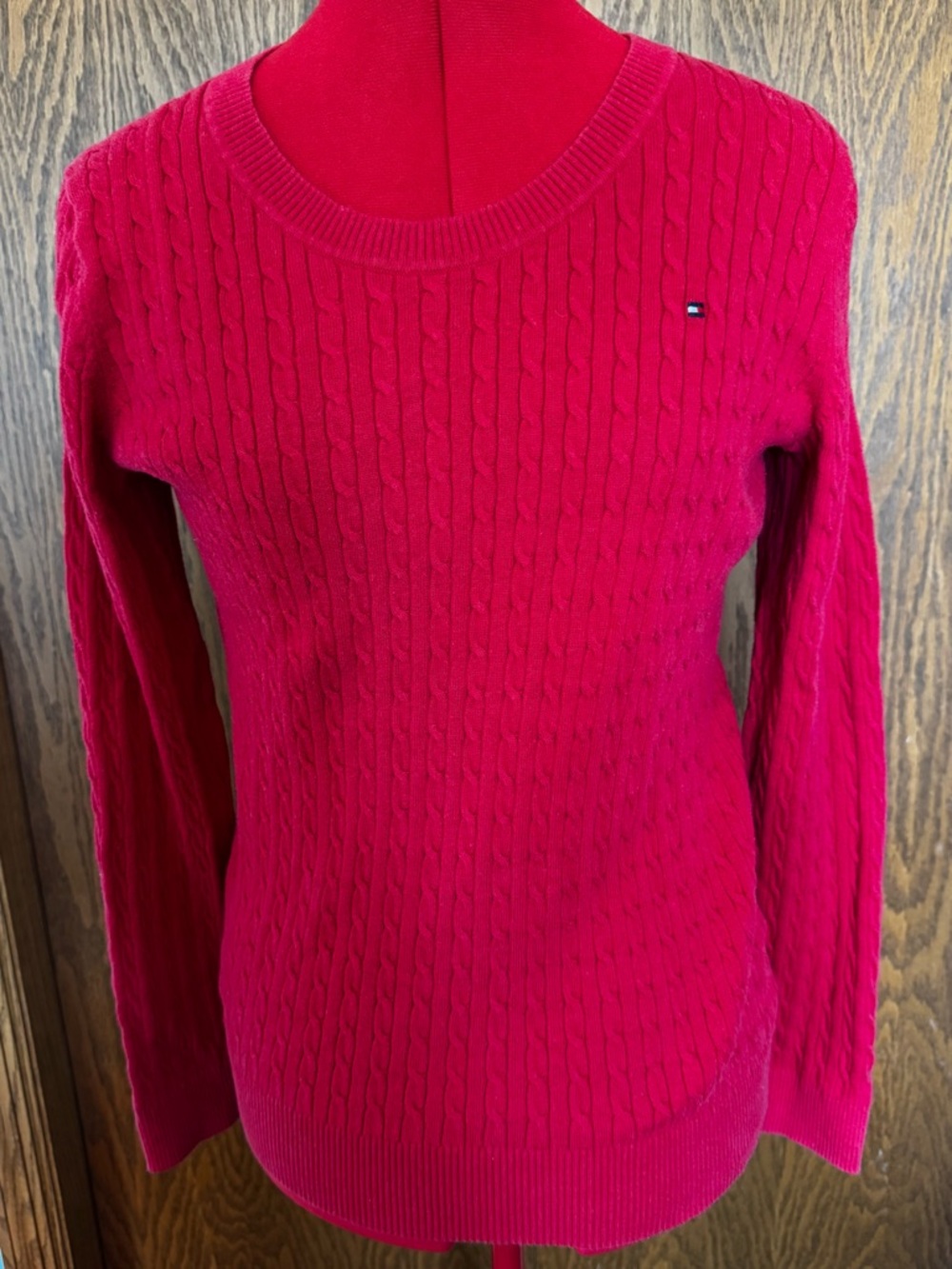 Tommy Hilfiger Women's Cable Knit Crewneck Sweater - Red